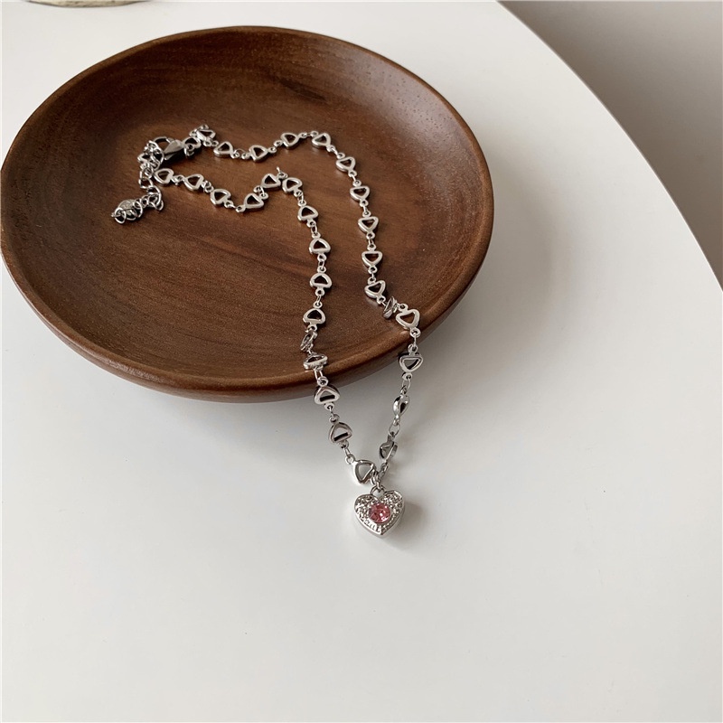 Dây chuyền mặt hình trái tim đính đá hồng đơn giản độc đáo thời trang cho cặp đôi 19A1289