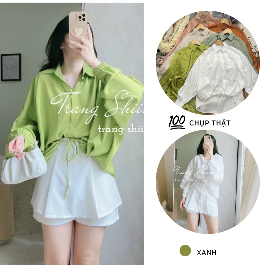 Áo Sơ Mi Nữ Công Sở Dây Rút Tay Dài Oversize Nhiều Màu Chất Phi Dễ Mặc Đi Làm Đi Chơi Freeship
