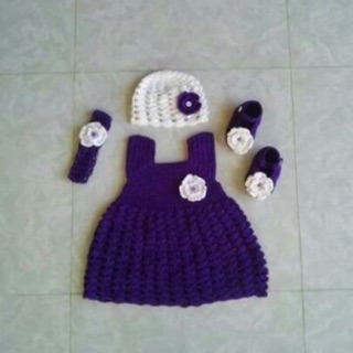 Set váy len tím handmade