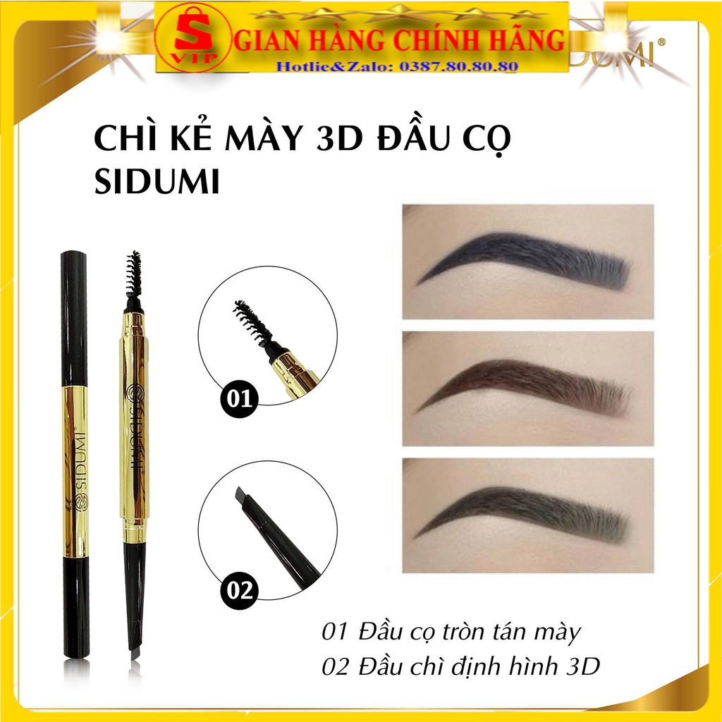 [ AUTH - HÀNG XỊN ] Cây chì kẻ mày 3D 2 đầu cao cấp chính hãng Sidumi hàn quốc/ Bút kẻ lông mày đẹp không thấm nước xịn