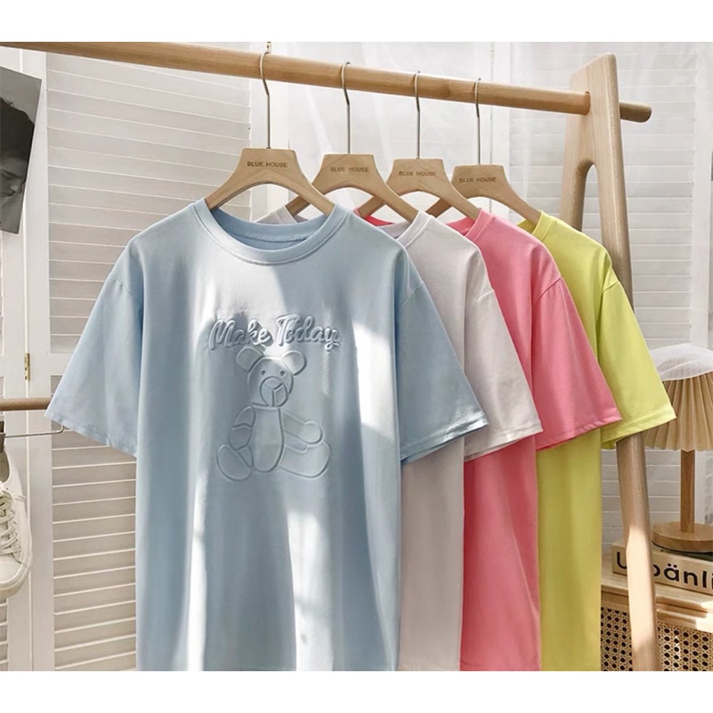 Áo thun nam nữ unisex form rộng tay lỡ In dập nổi gấu hàng loại 1 cao cấp đi học đi làm