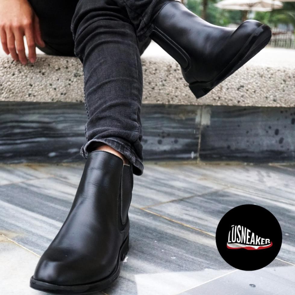 Chelsea Boots FREESHIP Giày cao cổ nam da thật đen bóng mờ