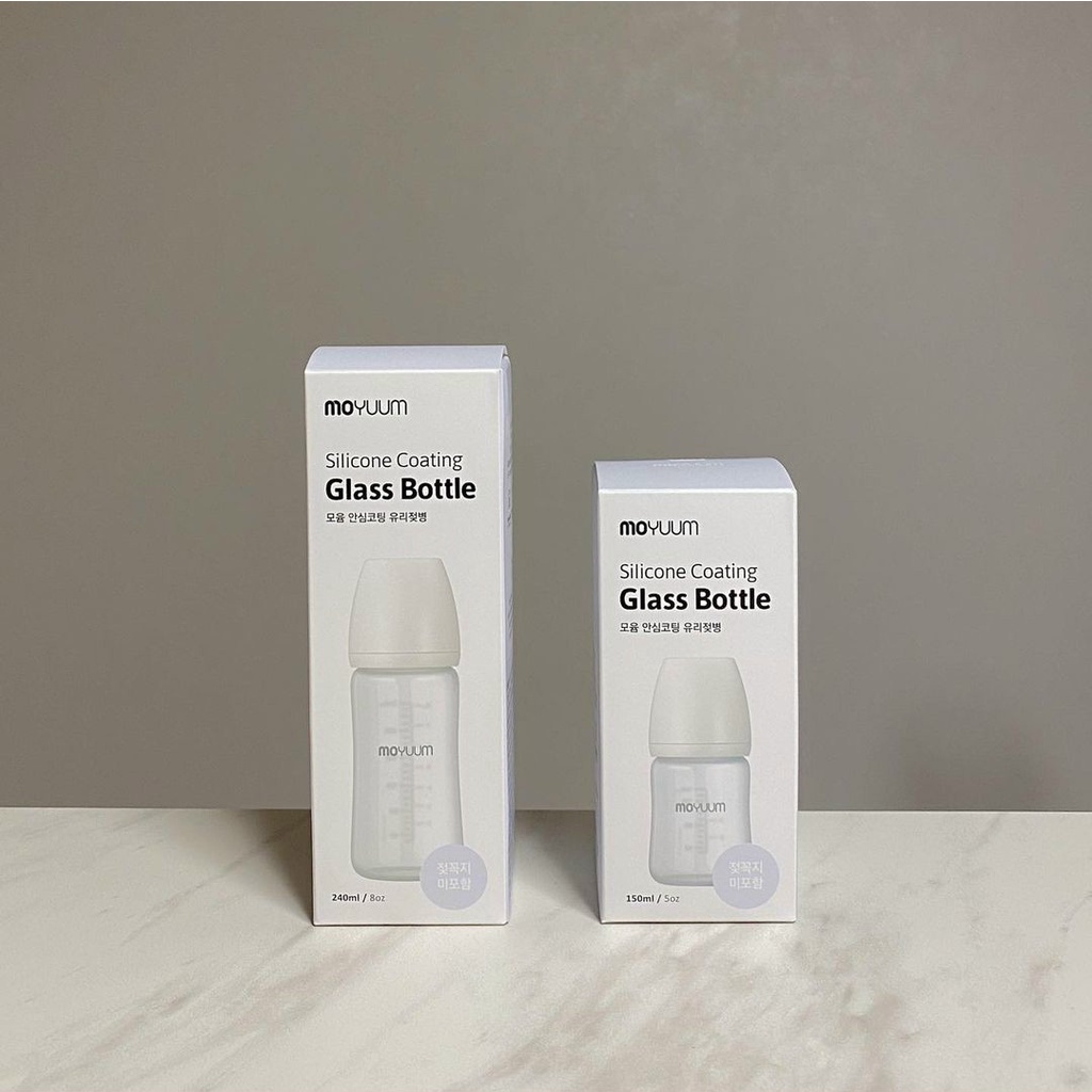 Bình sữa Moyuum Thuỷ tinh tráng Silicon 150ml/240ml Hàn quốc chính hãng