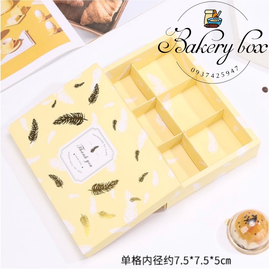 10 Set | Hộp Túi Giấy 6 Bánh Trung Thu Lá Ánh Vàng 80gr - 125gr (Mẫu Mới 2022)