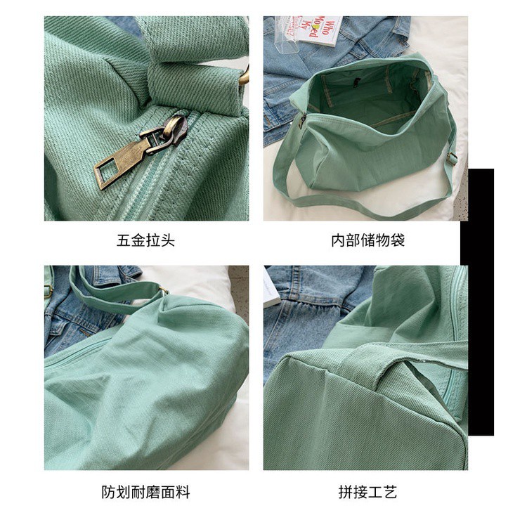 Túi Xách Canvas Cỡ Lớn Màu Trơn Phong Cách Hàn Quốc Cho Nữ