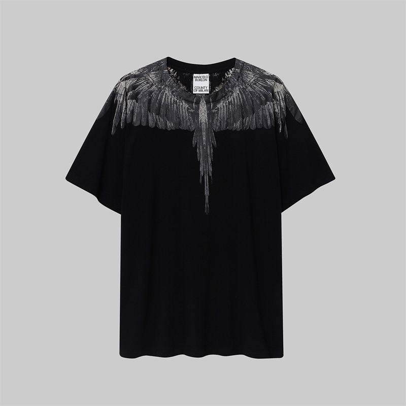Áo Thun Cotton Tay Ngắn Cổ Tròn In Hình Đôi Cánh Màu Đen/Trắng Thời Trang Unisex
