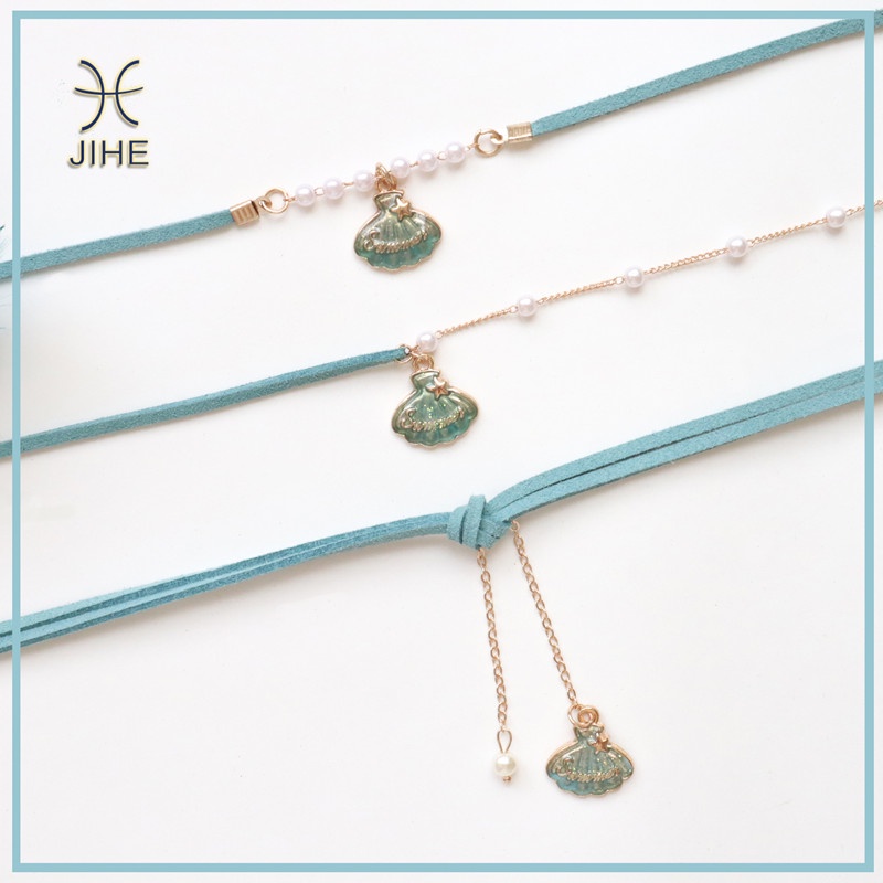 【JIHE】 choker Dây chuyền mặt hình vỏ sò màu xanh dương phong cách Nhật Hàn thời trang