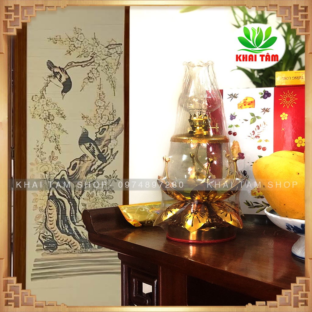 Đèn Thờ Thắp Dầu Lưu Ly Cát Tường Hai Tầng HP KT33
