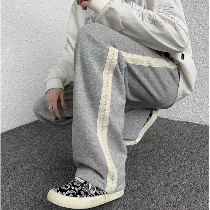 Quần thể thao ống rộng kẻ sọc hai bên thời trang Hàn Quốc cho nam quần jogger thể thao nam bigsize quần ống suông