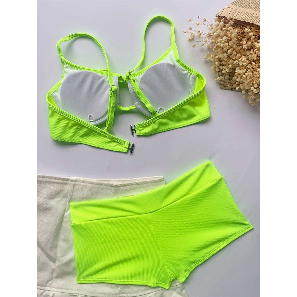 Bộ đồ bơi màu xanh lá neon nâng ngực thiết kế dây đan chéo ngực thời trang quyến rũ cho nữ CA41 | BigBuy360 - bigbuy360.vn