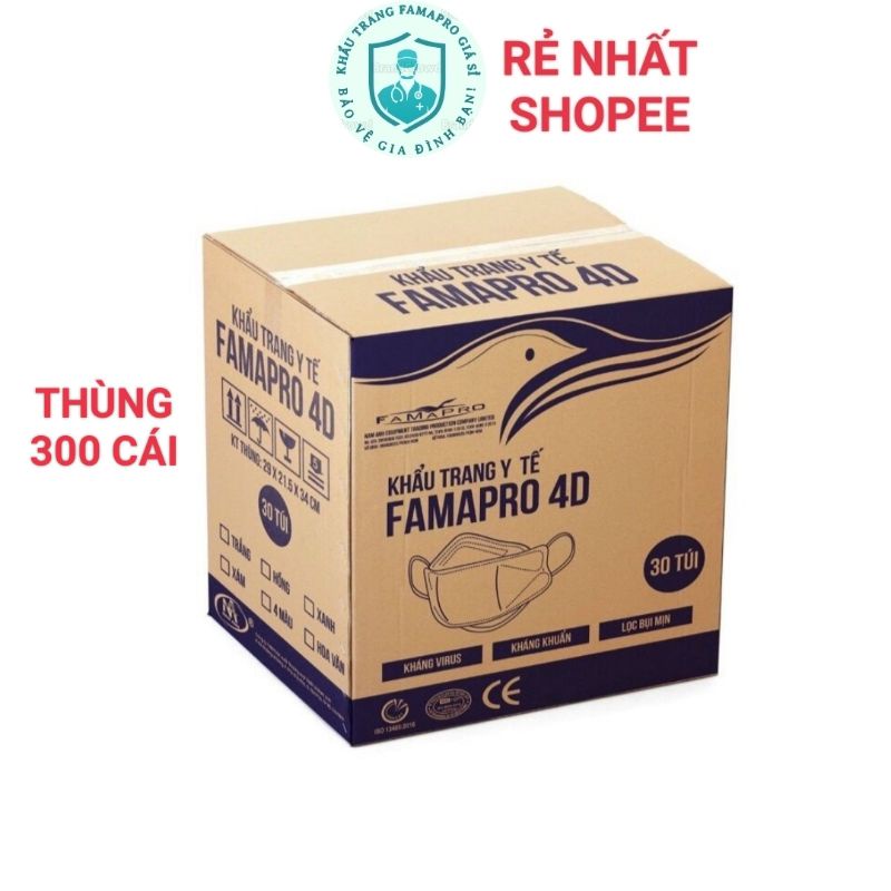 Thùng khẩu trang 4D  300 cái,  khẩu trang kháng khuẩn 4 lớp