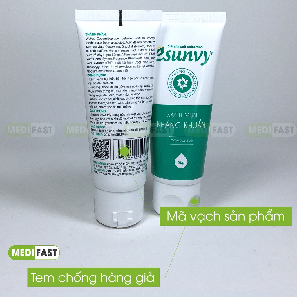 Sữa rửa mặt ngừa mụn Esunvy Tuýp 50g từ thảo dược - sạch mụn an toàn, hiệu quả.