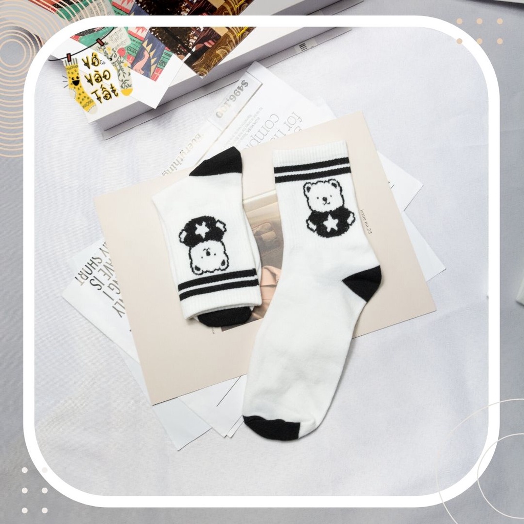 TẤT VỚ UNISEX NAM NỮ CỔ CAO TRẮNG ĐEN HỌA TIẾT