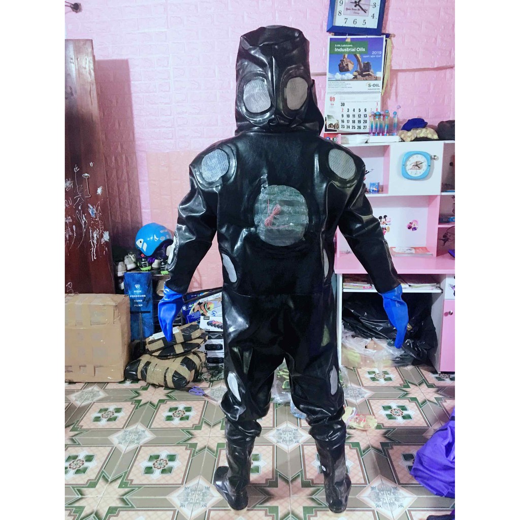 Quần Áo Bắt Ong Rừng Có Quạt Làm Mát - Áo Da Đen 3 Quạt