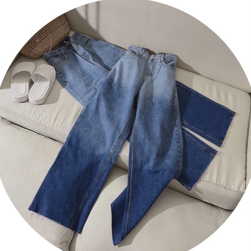 (Chuyên sỉ) Quần jean nữ ống rộng màu xanh loang hot girl chuẩn shop H.N.M STORE