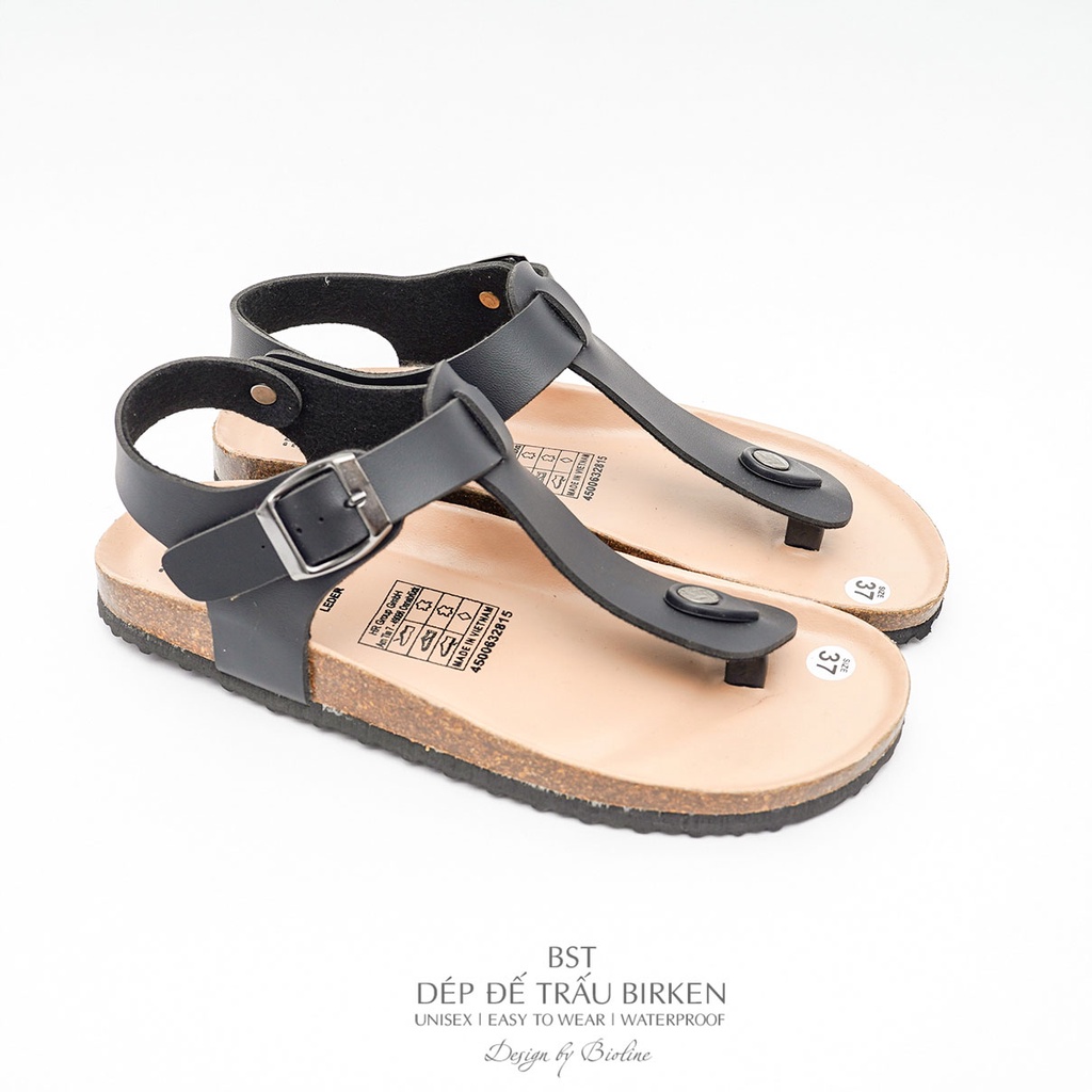 DK10-LÓT CHỐNG NƯỚC-Giày sandal đế trấu Birken da bò thật nam nữ, dép xăng đan công sở, dép đế trấu Bioline D10
