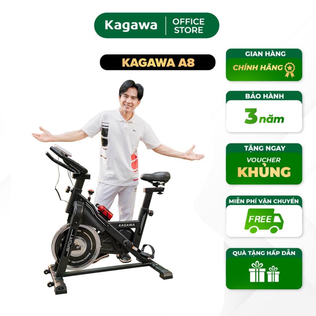 Xe đạp tập thể dục trong nhà Kagawa A8 khung sườn thép không rỉ cao cấp, tặng 5 quà tặng hot