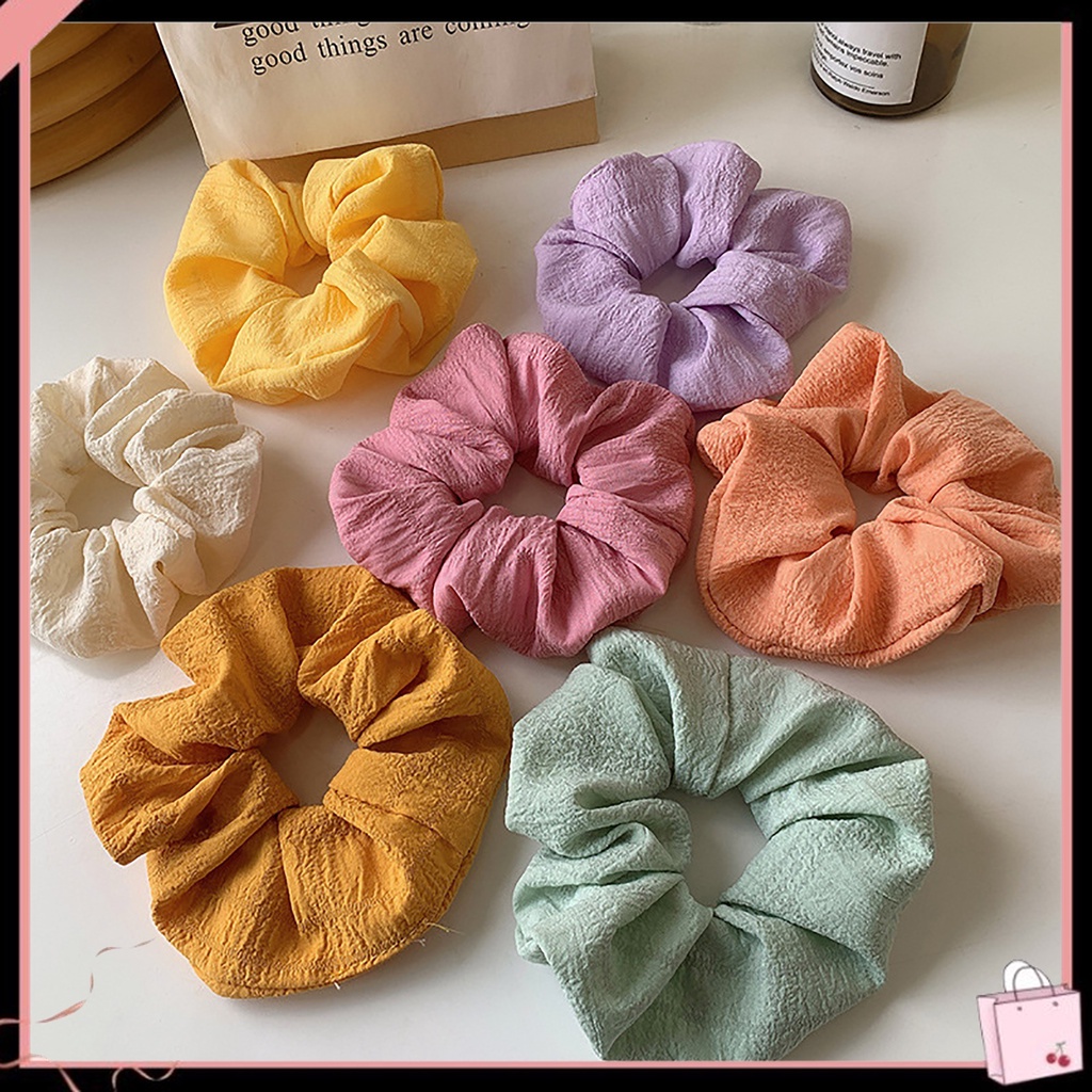 Dây Buộc Tóc Co Giãn Màu Trơn Hình Bông Hoa Xinh Xắn