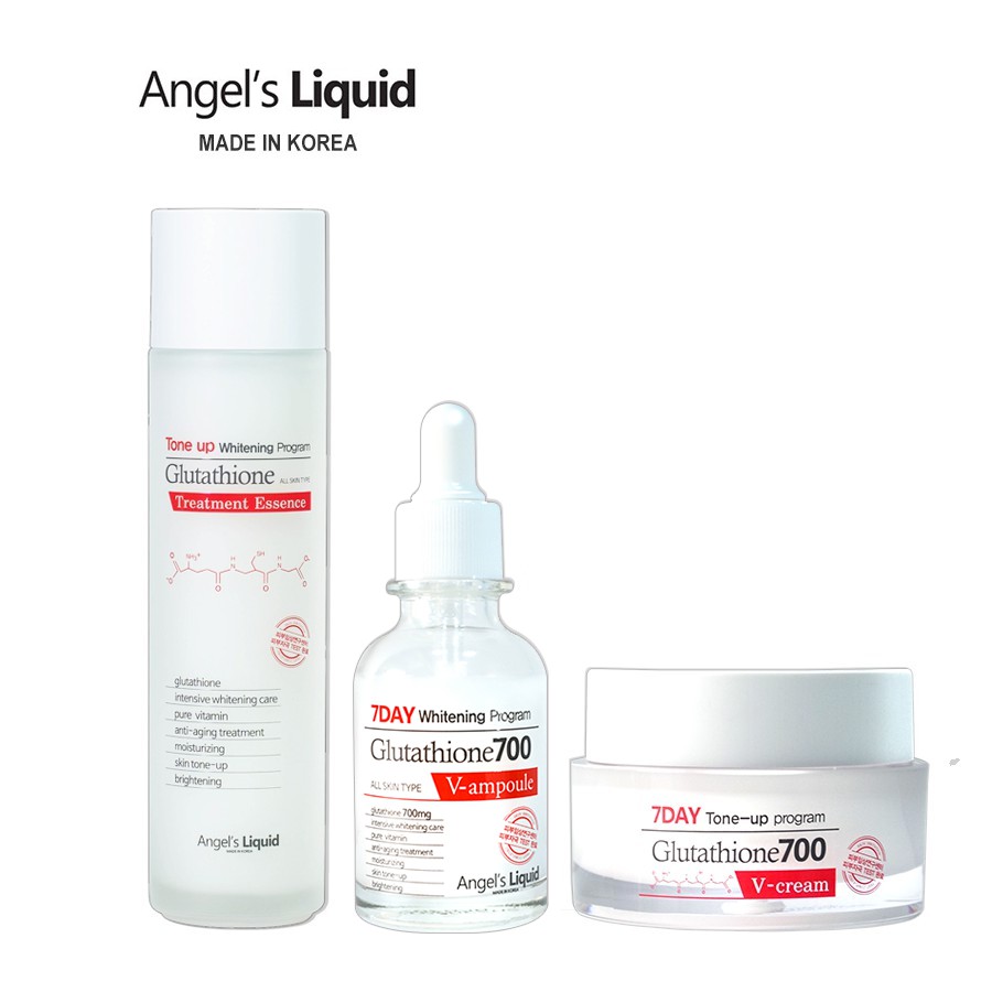 Bộ 3 sản phẩm Nước thần, Serum, Kem dưỡng Angel's Liquid Whitening Program Glutathione dưỡng trắng, dưỡng ẩm chuyên sâu