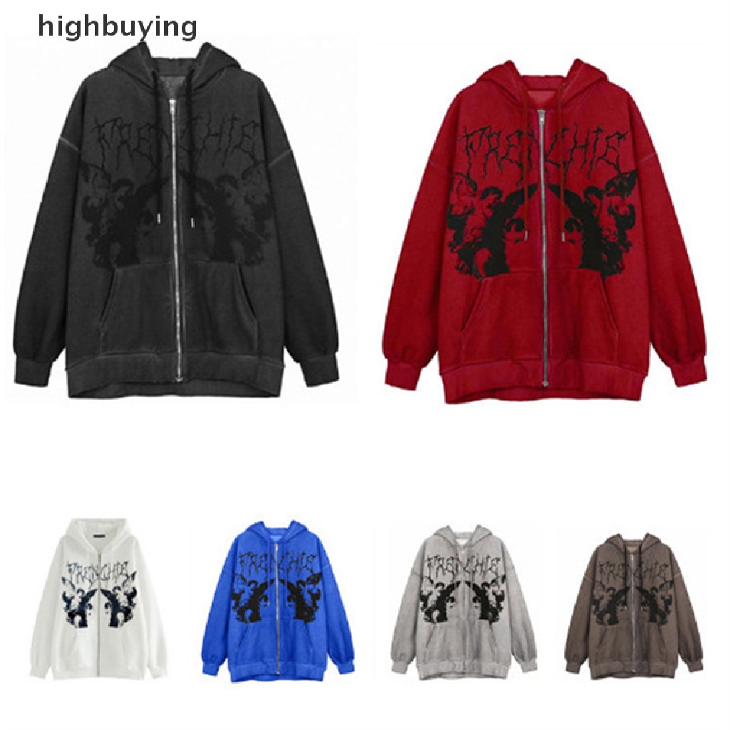 Hbvn Belle Angel Áo Hoodie Ngoại Cỡ In Hình Thiên Thần Có Khóa Kéo Phong Cách Gothic Đường Phố Cho Nữ