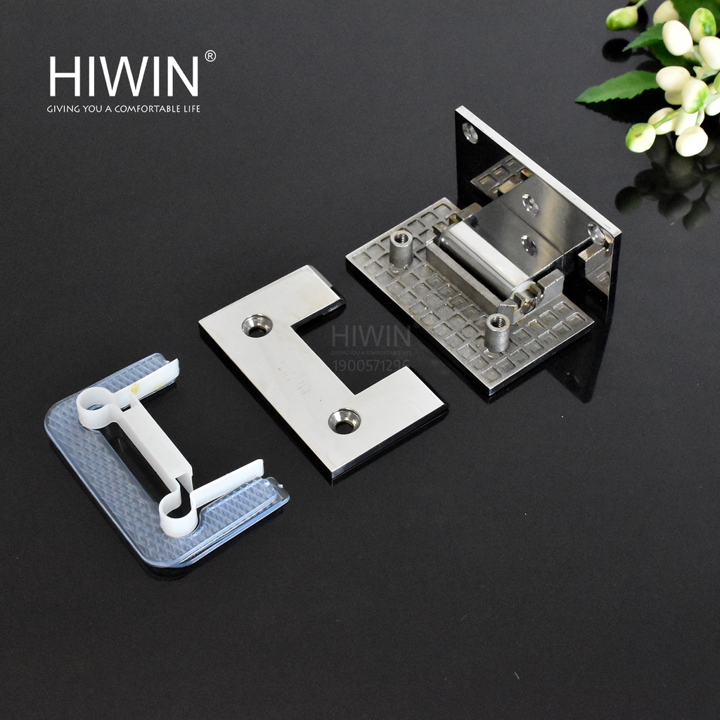 Bản lề cabin tắm 90 độ kính tường đế lệch inox 304 mặt gương Hiwin HG-008