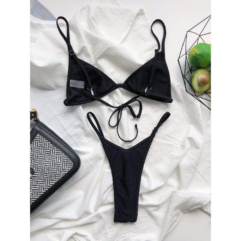 Bộ Bikini Màu Đen Họa Tiết Trái Tim Đơn Giản LM127 Cho Nữ