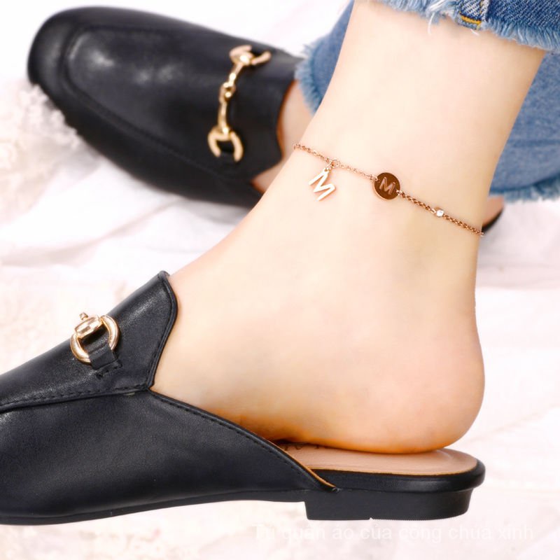 Lắc Chân Thép Titan Không Phai Màu Vàng Hồng Đơn Giản Phong Cách Hàn Quốc Cho Nữ