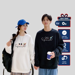 Áo nỉ đôi nam nữ,áo sweater đôi nỉ bông unisex cute in con mèo AM12