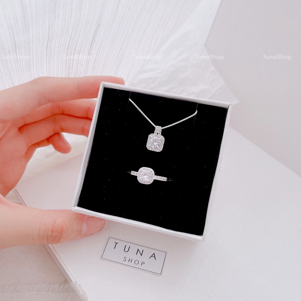 Dây chuyền Bạc gắn đá pha lê mặt vuông full đá cỡ lớn, Vòng cổ Bạc cao cấp 𝐂𝐚𝐦 𝐤𝐞̂́𝐭 𝐜𝐡𝐮𝐚̂̉𝐧 𝐁𝐚̣𝐜 TUNA SILVER