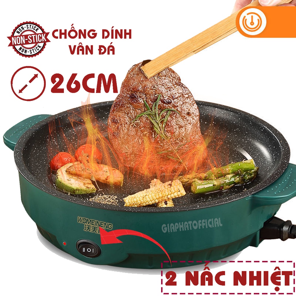 Chảo nướng điện Shanban không khói 26cm cao cấp Công Suất 600W Chống Dính Vân Đá Cao Cấp