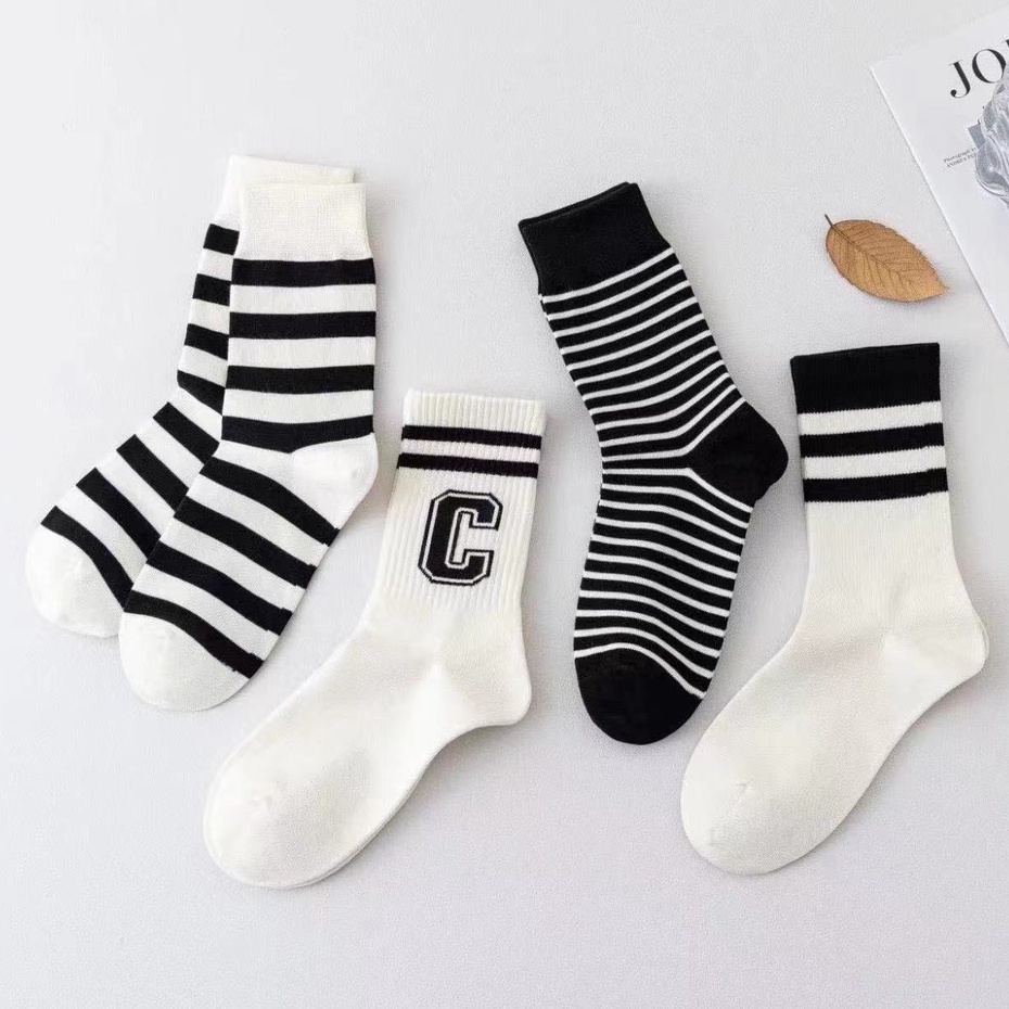 Vớ cotton Cổ Vừa Họa Tiết Kẻ Sọc Màu Xanh Dương Phong Cách Nhật Bản Thời Trang Xuân Hè Cho Nữ
