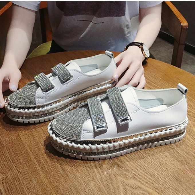 Giày Đế Dày Quai Dán Đính Đá Phong Cách Thời Trang Mới 2022