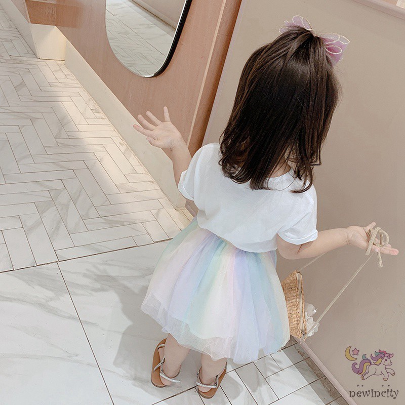 Set áo thun + chân váy lưới xinh xắn cho bé gái