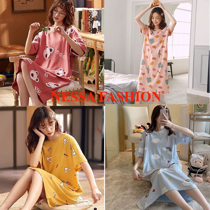 Váy Ngủ Nữ Bộ Đồ Mùa Hè Mặc Ở Nhà Dáng Suông Dài Côc Tay Mềm Mát Mỏng Dáng Hàn Quốc xinh VN09 | BigBuy360 - bigbuy360.vn