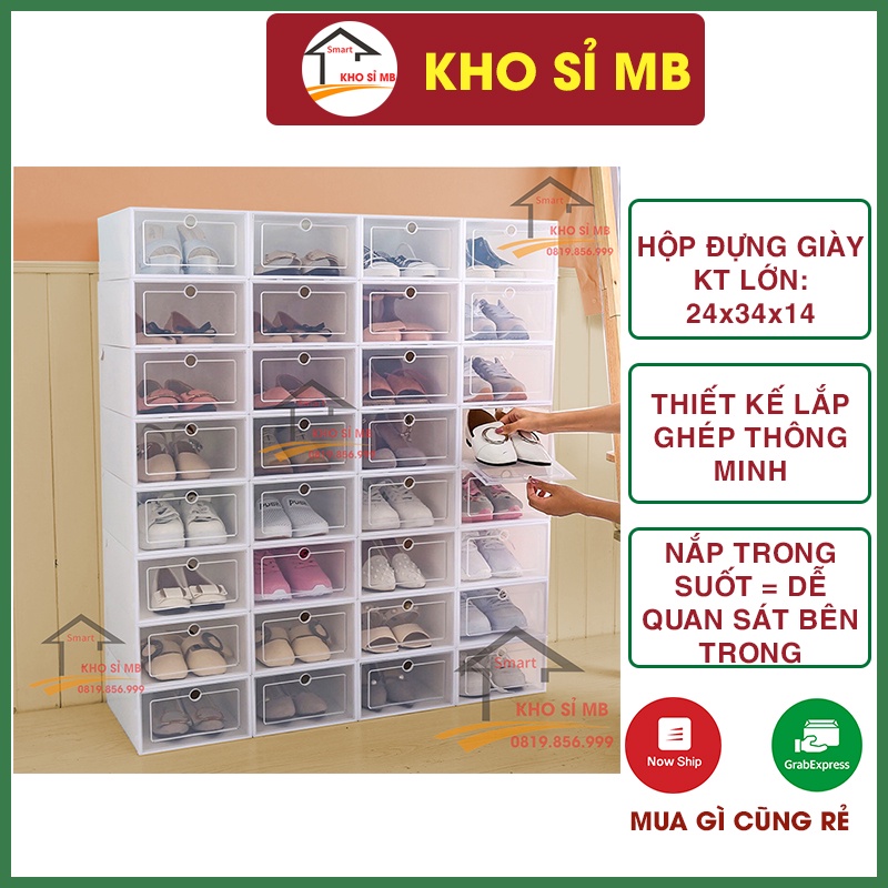 hộp đựng giày nắp trong suốt, hộp giày nhựa thông minh có thể xếp tầng giữ sạch giày dép, gọn gàng  kho sỉ mb