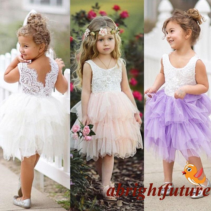 Đầm ren hoa hở lưng cho bé gái