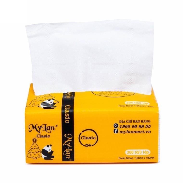 Giấy ăn gấu trúc 3 lớp siêu dai MyLan siêu mềm mịn không tan trong nước 300 tờ/gói, 1 xách 10 gói
