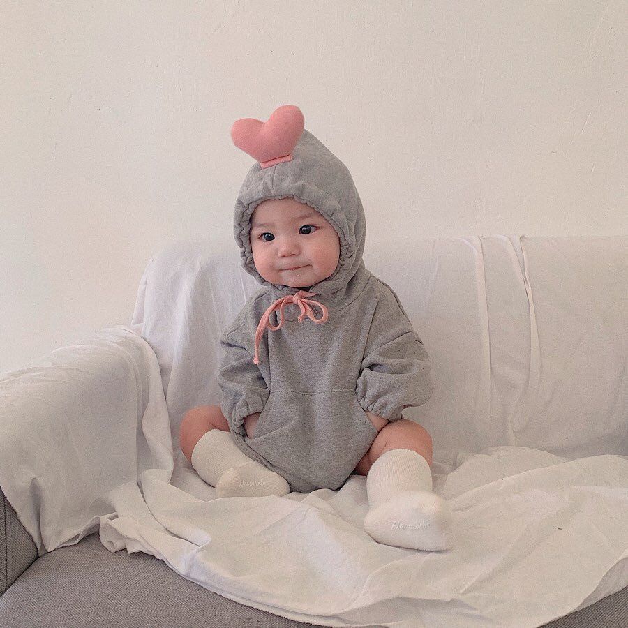 Áo liền quần có mũ trùm đầu dễ thương cho trẻ sơ sinh