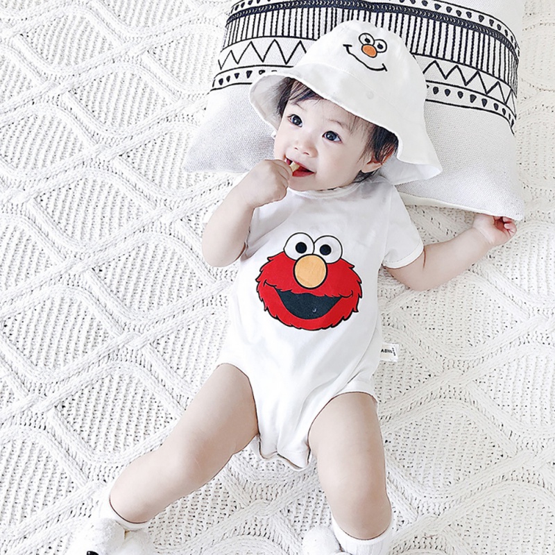 Bộ Áo Liền Quần Cotton Ngắn Tay In Họa Tiết Hoạt Hình Cho Bé