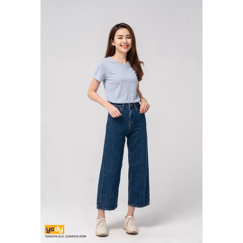 Áo Thun Nữ Kẻ YODY Ôm Body Cổ Tròn Chất Liệu 100% Cotton TSN4394