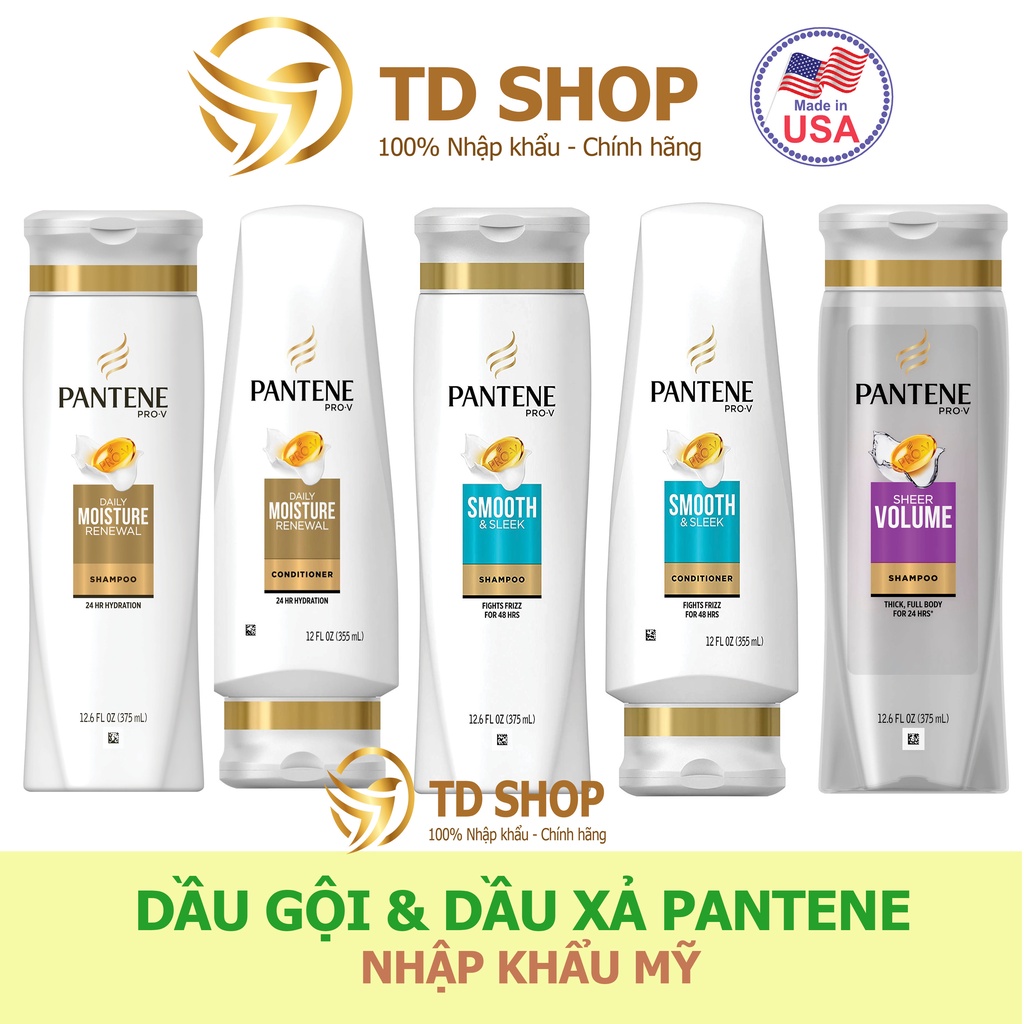 Dầu Gội + Dầu xả Pantene Mỹ Classic clean I Smooth&sleek I Moisture renewal I Sheer volume 375ml - TD Shop