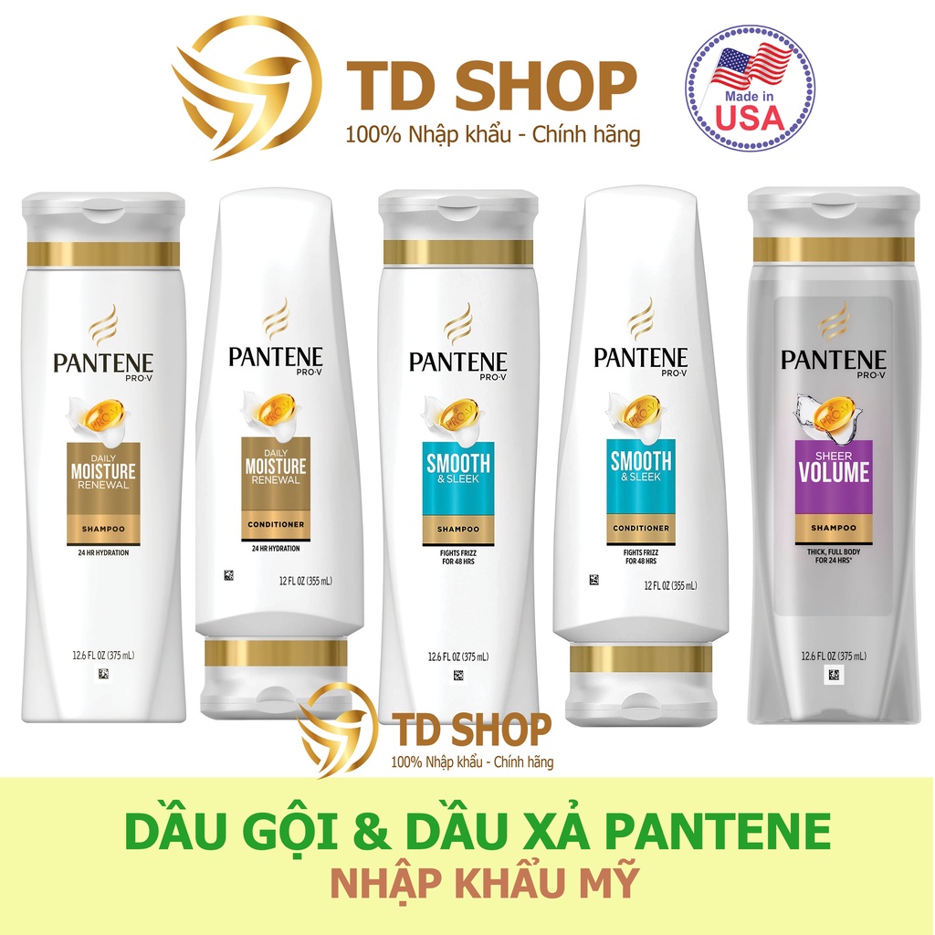 [NK Mỹ] Dầu Gội + Dầu xả Pantene Mỹ Classic clean I Smooth&amp;sleek I Moisture renewal I Sheer volume 375ml - TD Shop