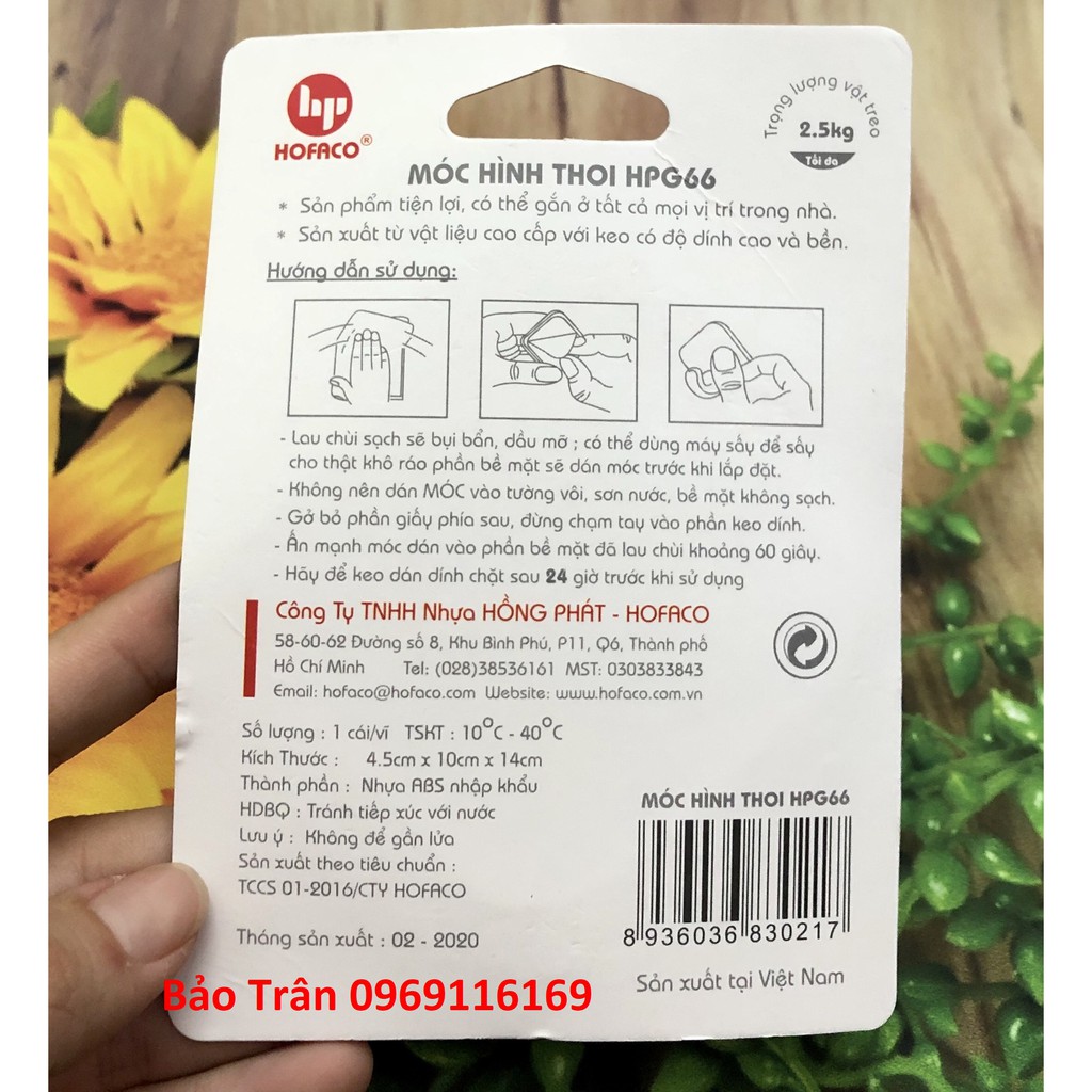 Móc dán dính  tường tiện lợi - Móc hình thoi HPG66 - Móc dán tường Hofaco