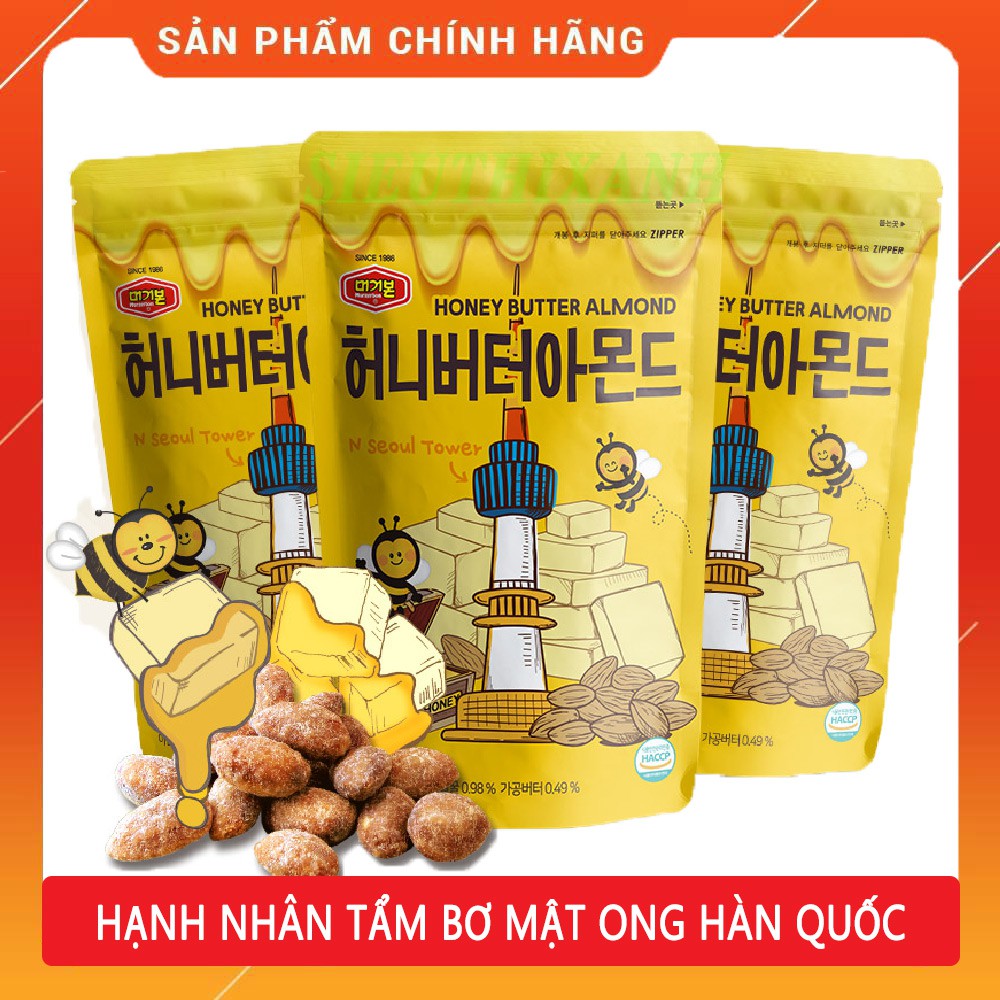 Combo 3 Túi Hạt Hạnh Nhân Tẩm Bơ Mật Ong Hàn Quốc Honey Butter Almond Murgerbon 200g