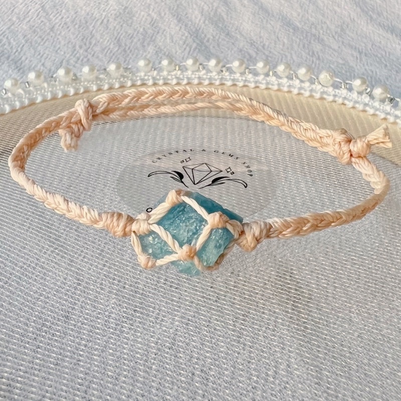 Vòng tay handmade đá thô Aquamarine  tự nhiên