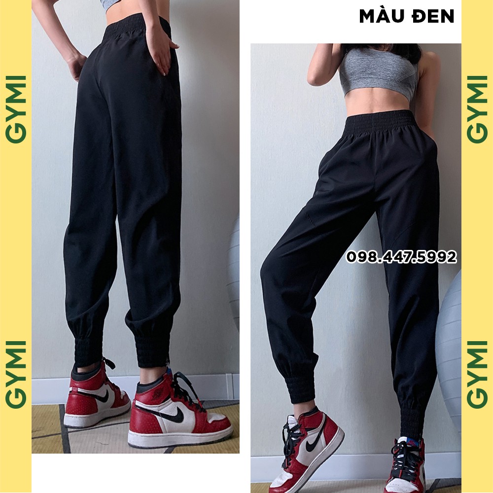 Quần jogger tập gym nữ GYMI QJ05 dáng rộng thể thao có khoá kéo ống chất gió giấy thoáng mát tập yoga rumba chạy bộ