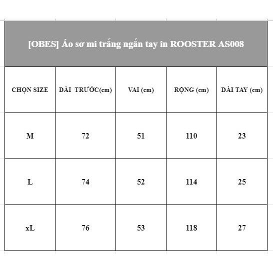 [OBES] Áo sơ mi trắng ngắn tay in ROOSTER AS008