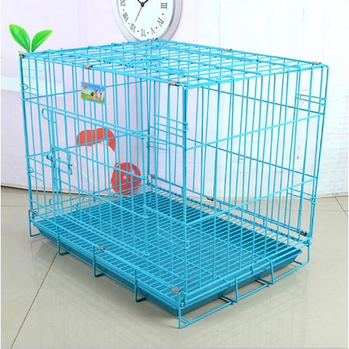 Lồng/ Nhà/ Chuồng sơn tĩnh điện 2 cửa, dễ dàng gập gọn, lắp, tháo (có kèm khay màu xanh) cho chó mèo size 70x50x50