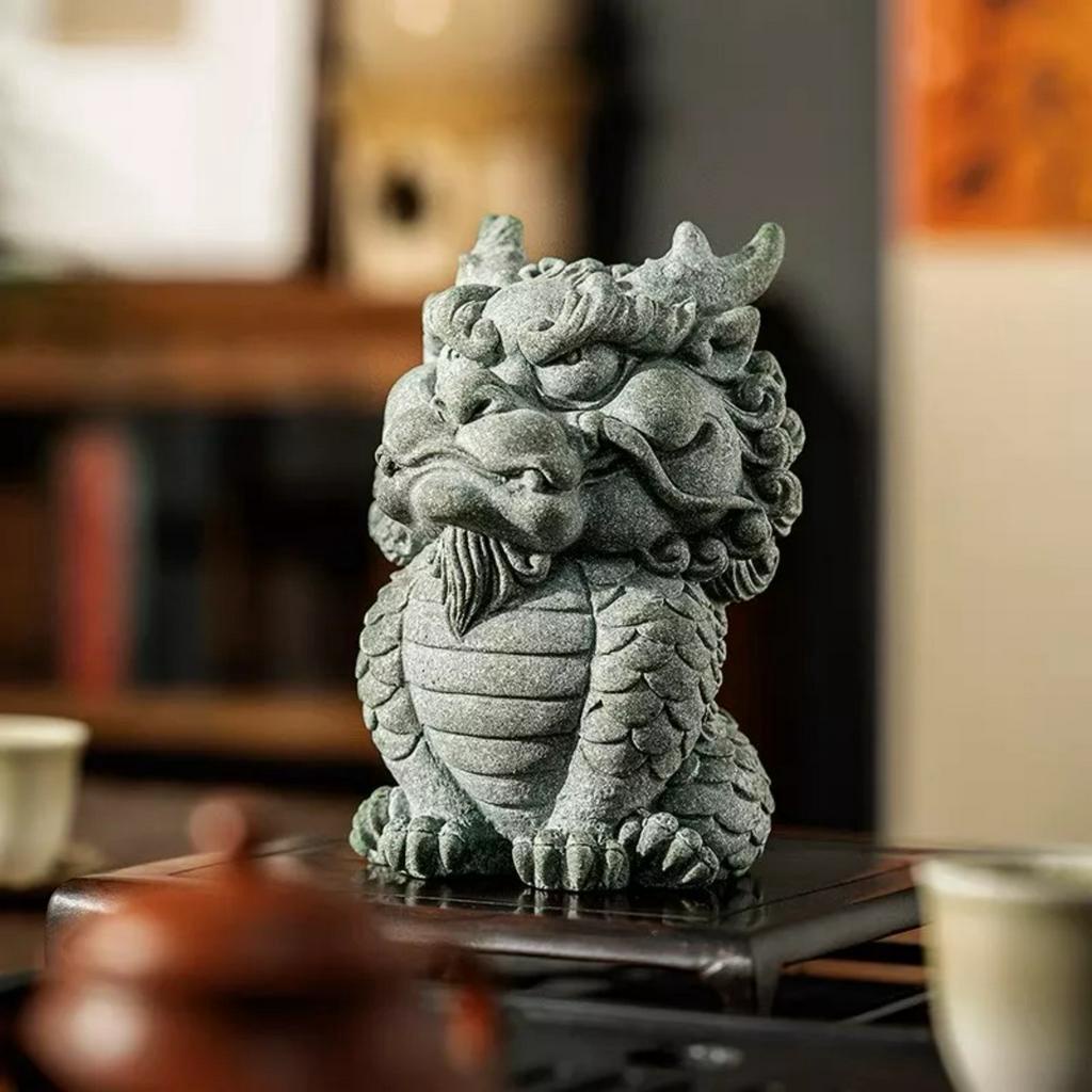 Tượng KỲ LÂN Đá Sa Thạch Xanh trang trí bàn trà, bàn làm việc, quà tặng ý nghĩa