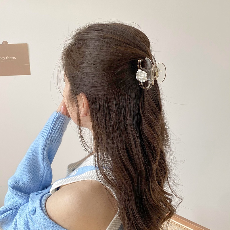 Mới phổ biến thời trang hoa trà kẹp trong mờ một từ hoa hồng cá mập kẹp hoa ngọt ngào phù hợp tất cả các phụ kiện tóc kẹp tóc nữ